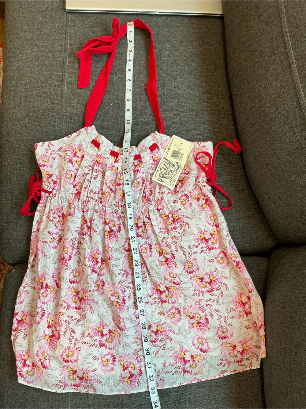 Guess Floral Halter Tank Top in White Pink halter boho Y2K festival summer XL